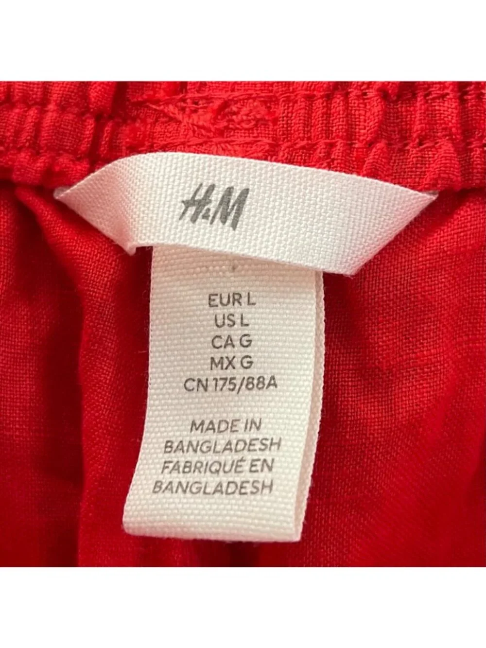 H&M Women Coastal Resort Linen Wide Leg Pants Size L Red Minimalist Quiet Luxury